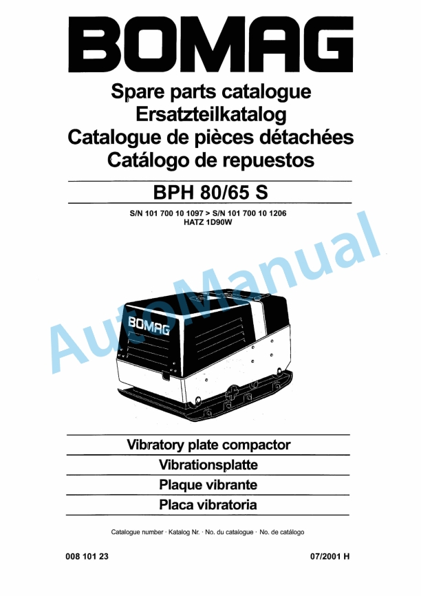 Bomag BPH 80-65 S Vibratory Plate Compactor Spare Parts Catalogue 00810123 1 Bomag BPH 80-65 S Vibratory Plate Compactor Spare Parts Catalogue 00810123