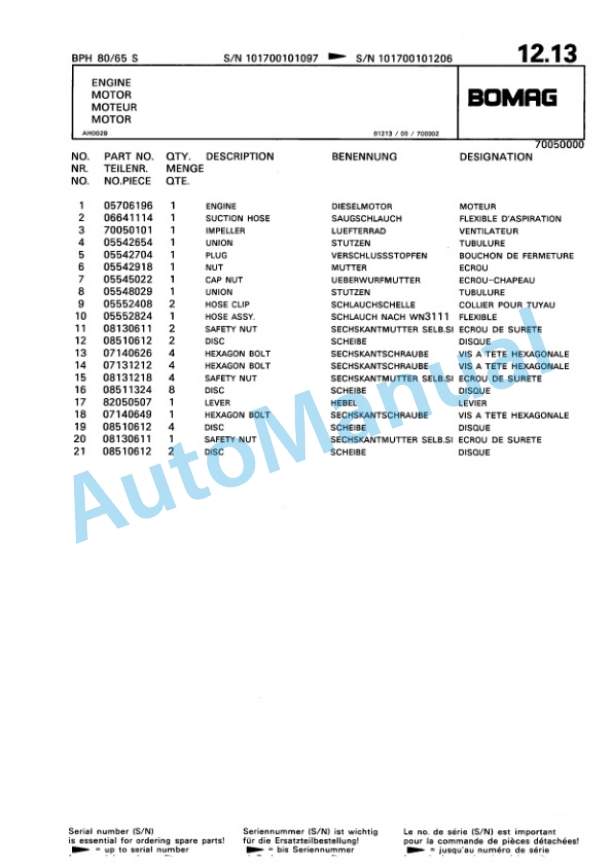 Bomag BPH 80-65 S Vibratory Plate Compactor Spare Parts Catalogue 00810123 2 Bomag BPH 80-65 S Vibratory Plate Compactor Spare Parts Catalogue 00810123-2