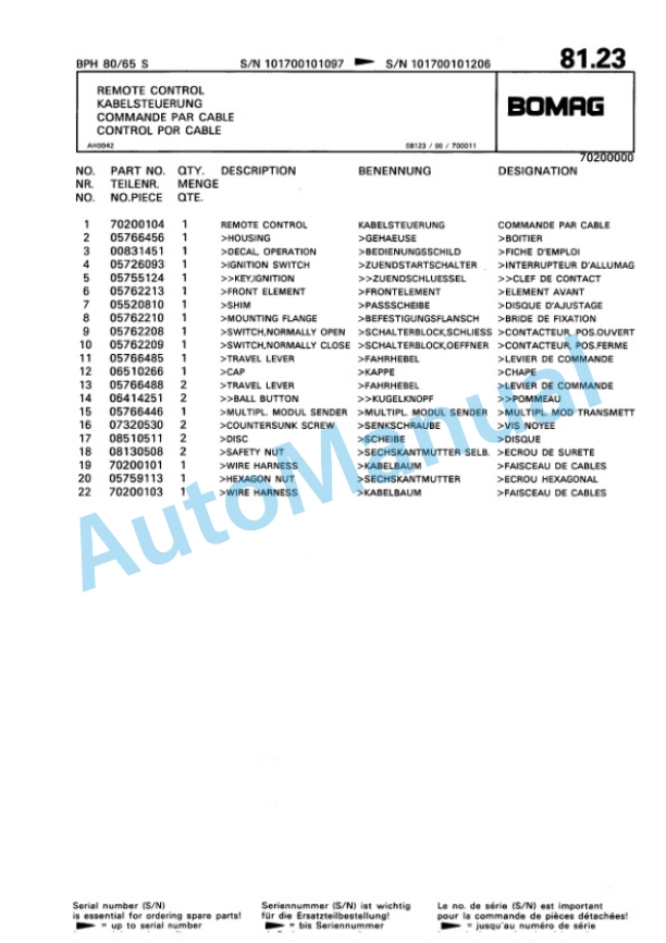 Bomag BPH 80-65 S Vibratory Plate Compactor Spare Parts Catalogue 00810123 5 Bomag BPH 80-65 S Vibratory Plate Compactor Spare Parts Catalogue 00810123-5