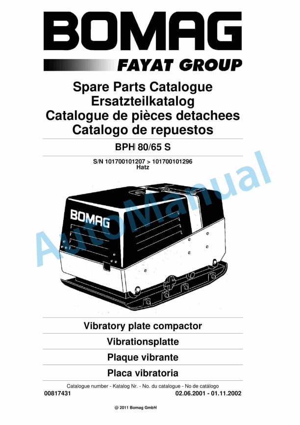 Bomag BPH 80-65 S Vibratory Plate Compactor Spare Parts Catalogue 00817431 1 Bomag BPH 80-65 S Vibratory Plate Compactor Spare Parts Catalogue 00817431