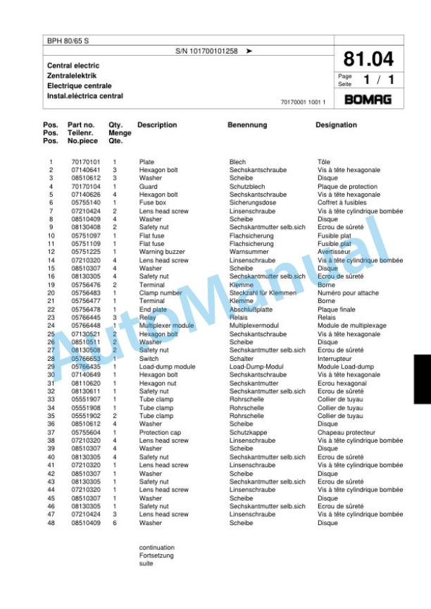 Bomag BPH 80-65 S Vibratory Plate Compactor Spare Parts Catalogue 00817431 3 Bomag BPH 80-65 S Vibratory Plate Compactor Spare Parts Catalogue 00817431-3