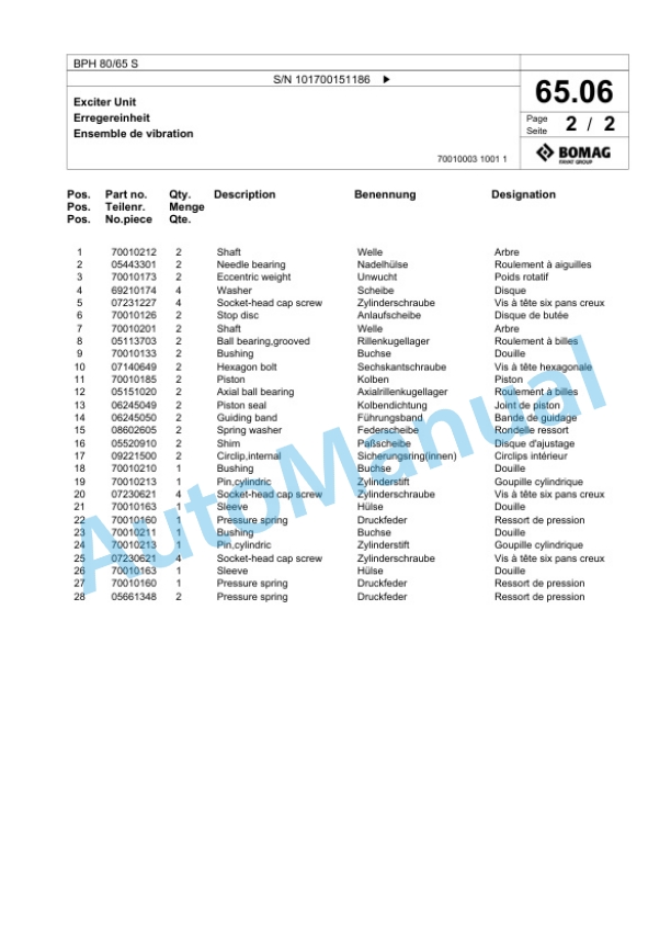 Bomag BPH 80-65 S Vibratory Plate Compactor Spare Parts Catalogue 00824299 2 Bomag BPH 80-65 S Vibratory Plate Compactor Spare Parts Catalogue 00824299-2