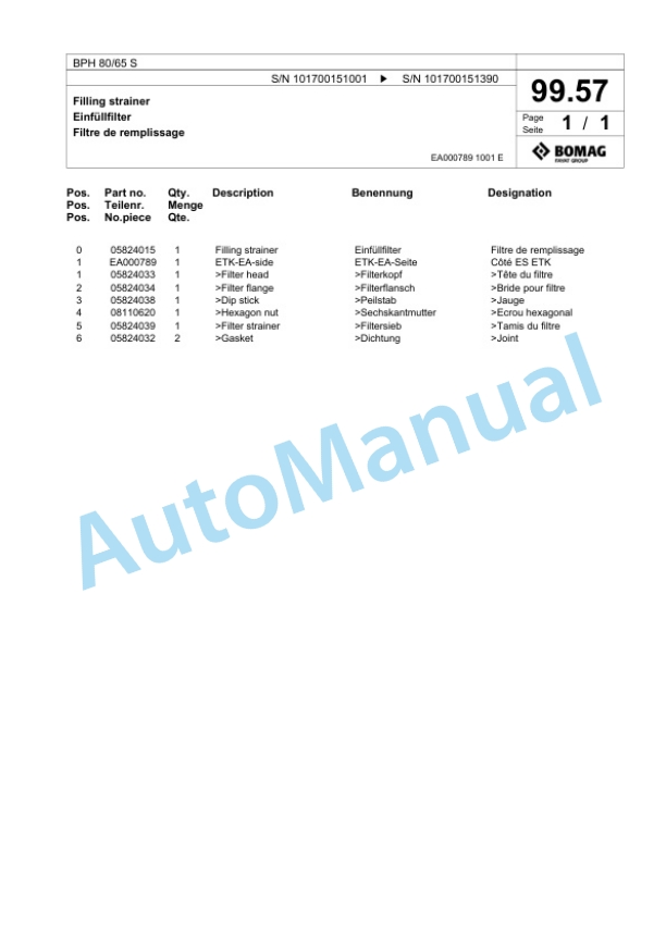Bomag BPH 80-65 S Vibratory Plate Compactor Spare Parts Catalogue 00824299 4 Bomag BPH 80-65 S Vibratory Plate Compactor Spare Parts Catalogue 00824299-4