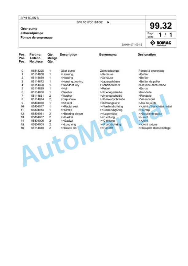Bomag BPH 80-65 S Vibratory Plate Compactor Spare Parts Catalogue 00825511 4 Bomag BPH 80-65 S Vibratory Plate Compactor Spare Parts Catalogue 00825511-4