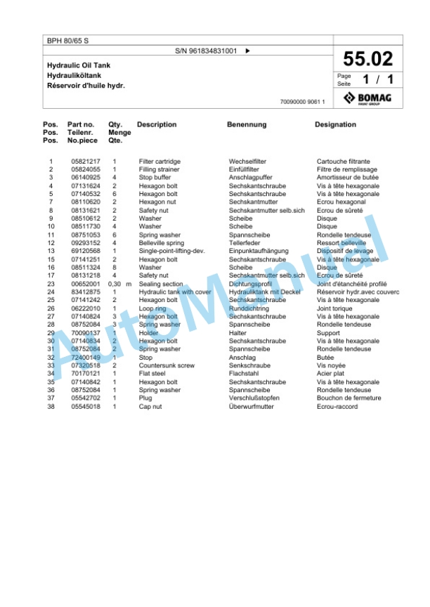 Bomag BPH 80-65 S Vibratory Plate Compactor Spare Parts Catalogue 00826675 2 Bomag BPH 80-65 S Vibratory Plate Compactor Spare Parts Catalogue 00826675-2