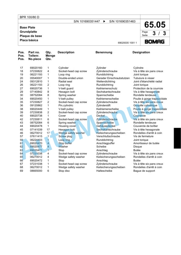Bomag BPR 100-80 D Vibratory Plate Compactor Spare Parts Catalogue 00817965 3 Bomag BPR 100-80 D Vibratory Plate Compactor Spare Parts Catalogue 00817965-3