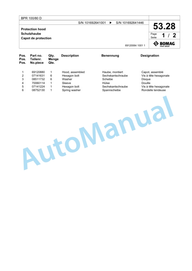 Bomag BPR 100-80 D Vibratory Plate Compactor Spare Parts Catalogue 00824331 2 Bomag BPR 100-80 D Vibratory Plate Compactor Spare Parts Catalogue 00824331-2