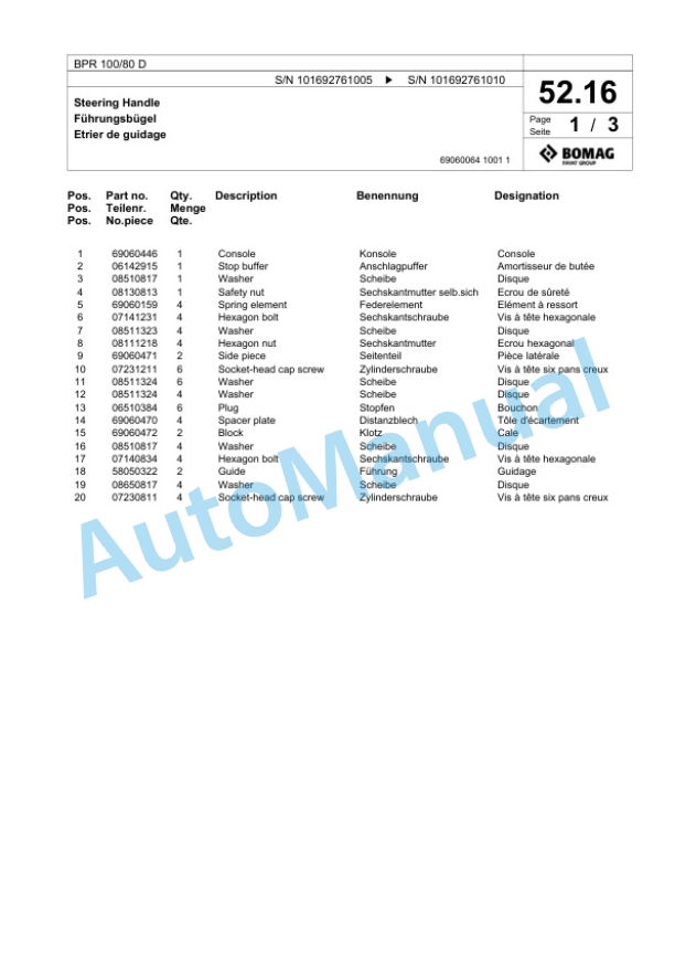 Bomag BPR 100-80 D Vibratory Plate Compactor Spare Parts Catalogue 00824379 2 Bomag BPR 100-80 D Vibratory Plate Compactor Spare Parts Catalogue 00824379-2