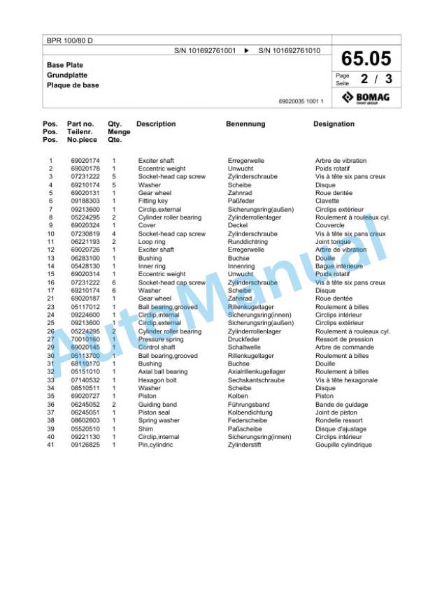 Bomag BPR 100-80 D Vibratory Plate Compactor Spare Parts Catalogue 00824379 3 Bomag BPR 100-80 D Vibratory Plate Compactor Spare Parts Catalogue 00824379-3