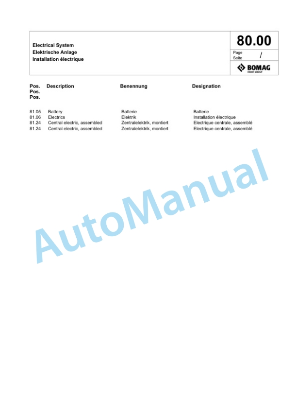 Bomag BPR 100-80 D Vibratory Plate Compactor Spare Parts Catalogue 00825143 4 Bomag BPR 100-80 D Vibratory Plate Compactor Spare Parts Catalogue 00825143-4