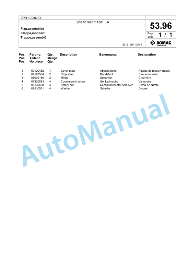 Bomag BPR 100-80 D Vibratory Plate Compactor Spare Parts Catalogue 00825549 3 Bomag BPR 100-80 D Vibratory Plate Compactor Spare Parts Catalogue 00825549-3