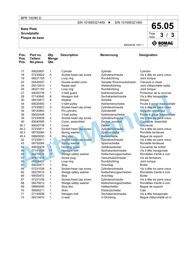 Bomag BPR 100-80 D Vibratory Plate Compactor Spare Parts Catalogue 00825793 3 Bomag BPR 100-80 D Vibratory Plate Compactor Spare Parts Catalogue 00825793-3