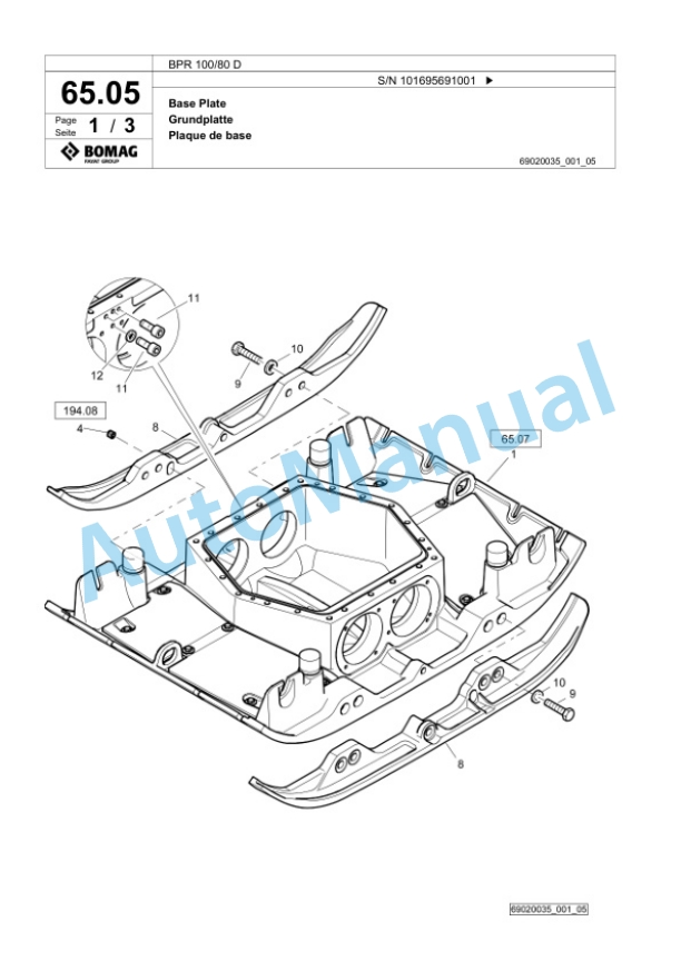 Bomag BPR 100-80 D Vibratory Plate Compactor Spare Parts Catalogue 00826745 3 Bomag BPR 100-80 D Vibratory Plate Compactor Spare Parts Catalogue 00826745-3