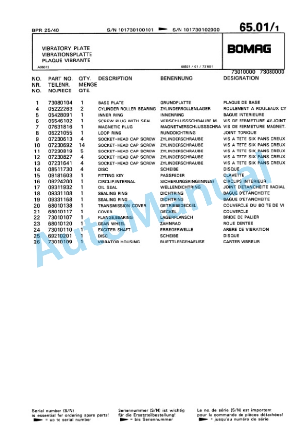 Bomag BPR 25-32, BPR 25-40 Vibratory Plate Compactor Spare Parts Catalogue 00813338 4 Bomag BPR 25-32, BPR 25-40 Vibratory Plate Compactor Spare Parts Catalogue 00813338-4
