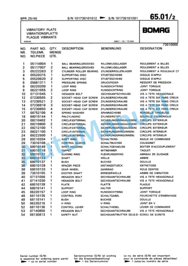 Bomag BPR 25-32, BPR 25-40 Vibratory Plate Compactor Spare Parts Catalogue 00813338 5 Bomag BPR 25-32, BPR 25-40 Vibratory Plate Compactor Spare Parts Catalogue 00813338-5