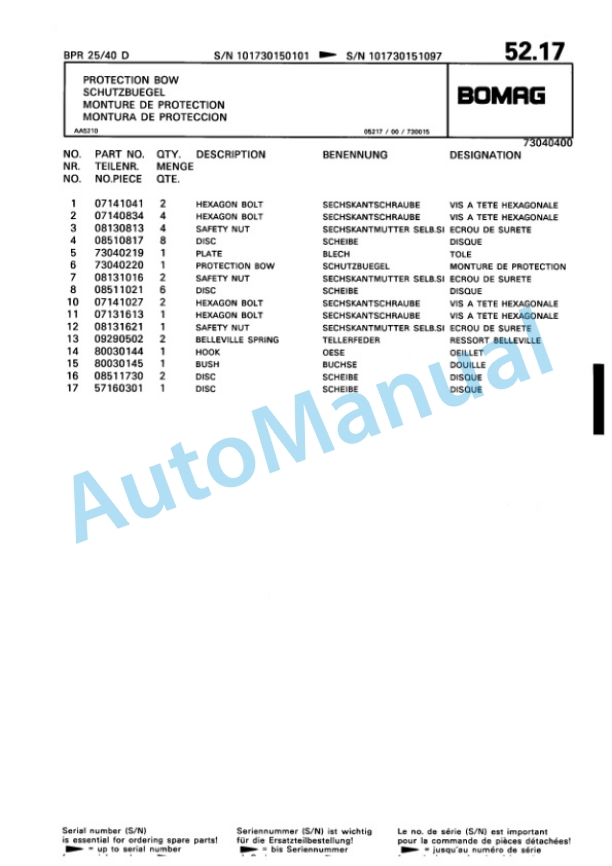 Bomag BPR 25-40 D Vibratory Plate Compactor Spare Parts Catalogue 00810117 4 Bomag BPR 25-40 D Vibratory Plate Compactor Spare Parts Catalogue 00810117-4