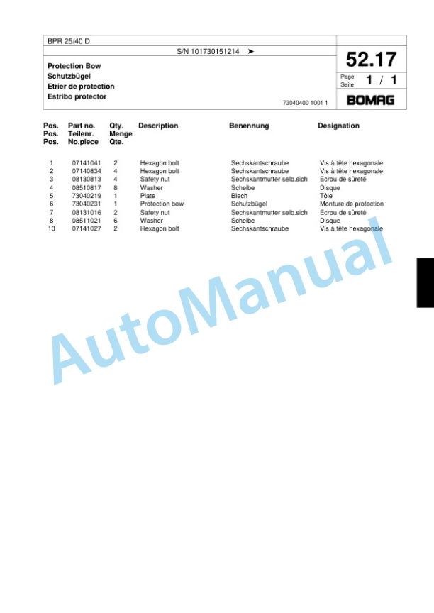 Bomag BPR 25-40 D Vibratory Plate Compactor Spare Parts Catalogue 00817433 4 Bomag BPR 25-40 D Vibratory Plate Compactor Spare Parts Catalogue 00817433-4