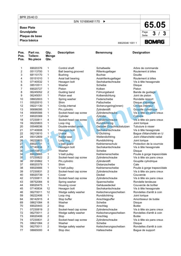 Bomag BPR 25-40 D Vibratory Plate Compactor Spare Parts Catalogue 00818403 4 Bomag BPR 25-40 D Vibratory Plate Compactor Spare Parts Catalogue 00818403-4