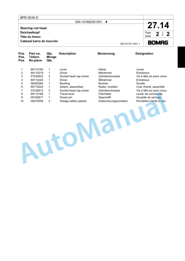 Bomag BPR 25-40 D Vibratory Plate Compactor Spare Parts Catalogue 00824241 3 Bomag BPR 25-40 D Vibratory Plate Compactor Spare Parts Catalogue 00824241-3