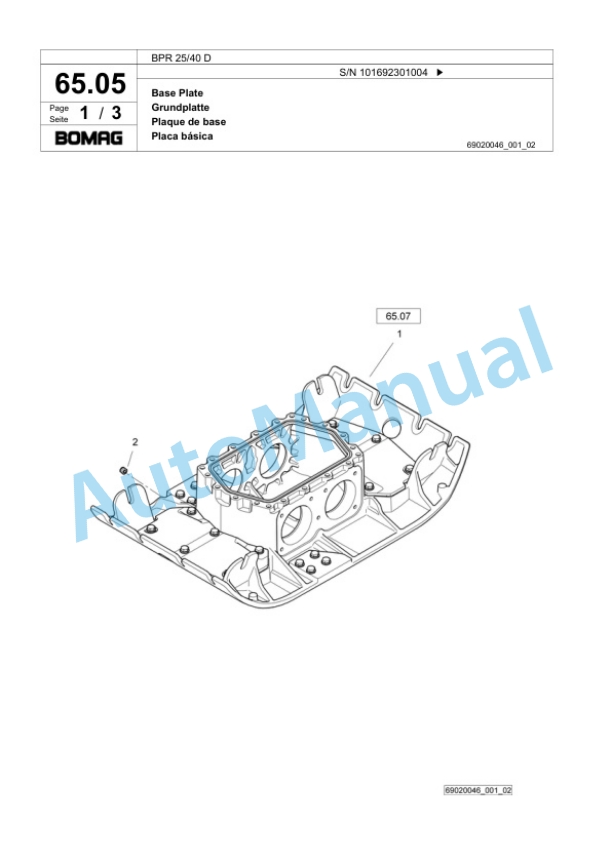 Bomag BPR 25-40 D Vibratory Plate Compactor Spare Parts Catalogue 00824241 5 Bomag BPR 25-40 D Vibratory Plate Compactor Spare Parts Catalogue 00824241-5
