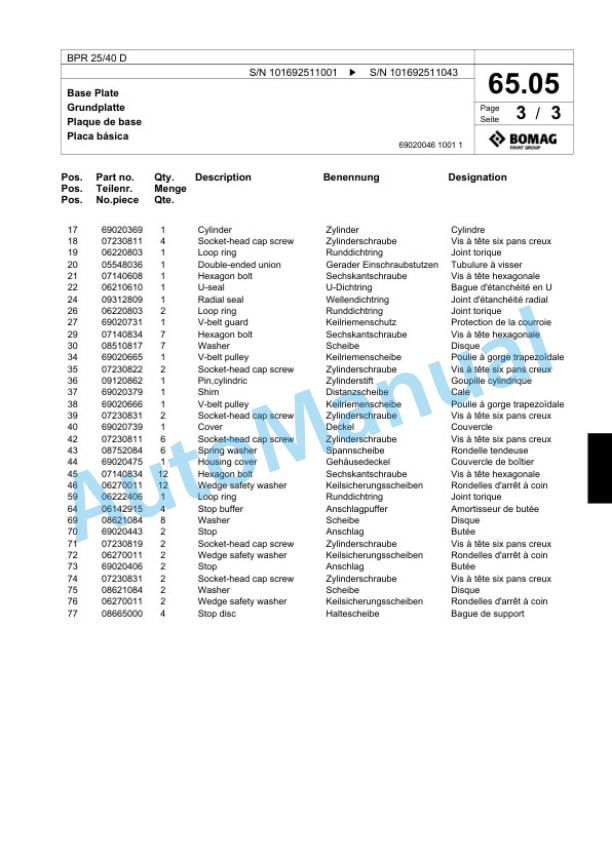 Bomag BPR 25-40 D Vibratory Plate Compactor Spare Parts Catalogue 00824305 4 Bomag BPR 25-40 D Vibratory Plate Compactor Spare Parts Catalogue 00824305-4