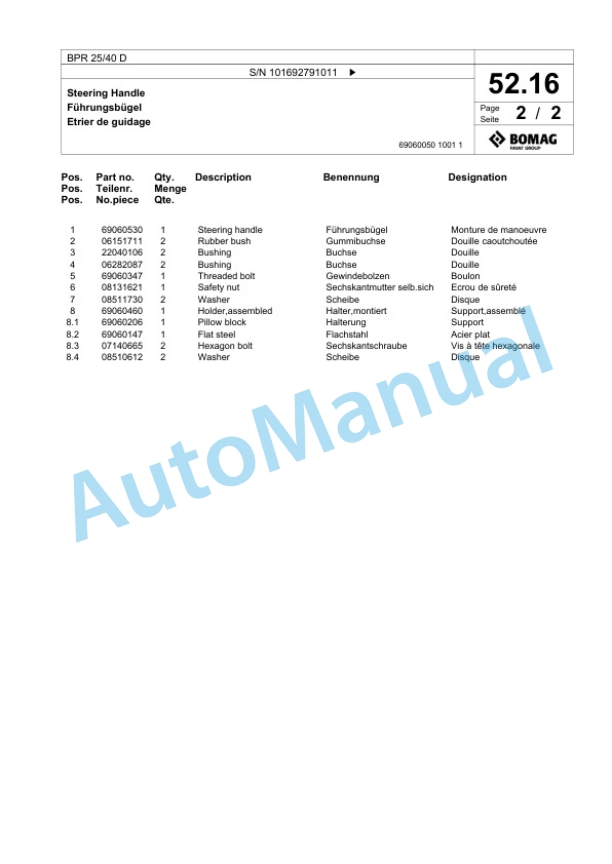Bomag BPR 25-40 D Vibratory Plate Compactor Spare Parts Catalogue 00824789 3 Bomag BPR 25-40 D Vibratory Plate Compactor Spare Parts Catalogue 00824789-3