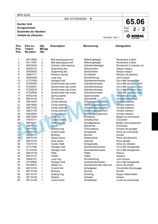 Bomag BPR 25-40 Vibratory Plate Compactor Spare Parts Catalogue 00817432 5 Bomag BPR 25-40 Vibratory Plate Compactor Spare Parts Catalogue 00817432-5