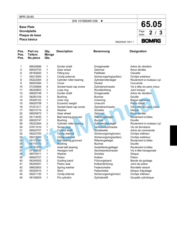 Bomag BPR 25-40 Vibratory Plate Compactor Spare Parts Catalogue 00824077 3 Bomag BPR 25-40 Vibratory Plate Compactor Spare Parts Catalogue 00824077-3