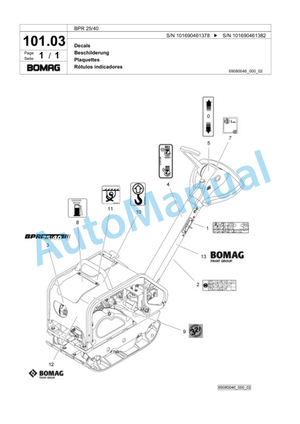 Bomag BPR 25-40 Vibratory Plate Compactor Spare Parts Catalogue 00824077 4 Bomag BPR 25-40 Vibratory Plate Compactor Spare Parts Catalogue 00824077-4