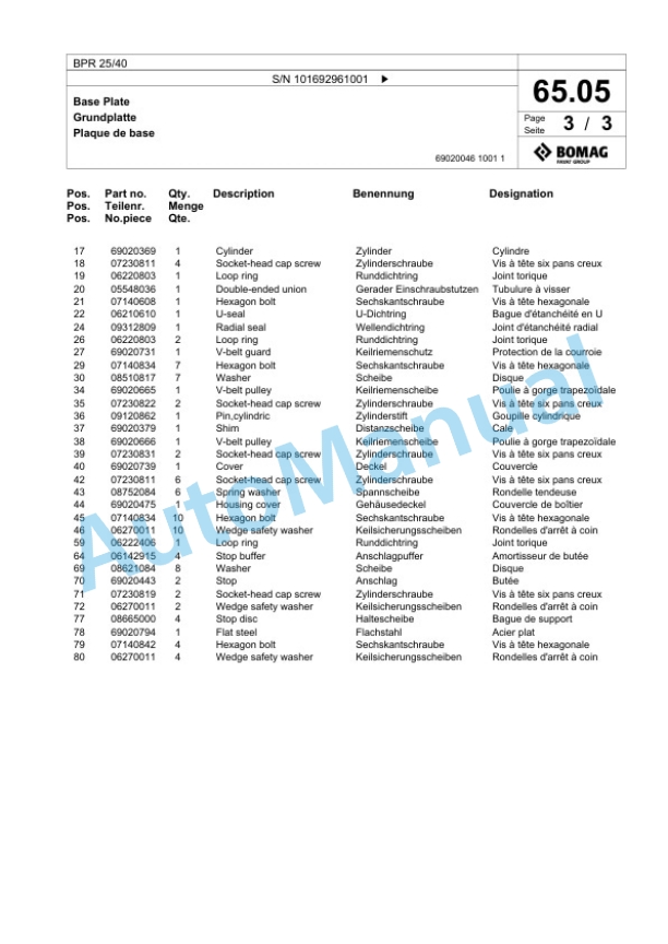 Bomag BPR 25-40 Vibratory Plate Compactor Spare Parts Catalogue 00825517 3 Bomag BPR 25-40 Vibratory Plate Compactor Spare Parts Catalogue 00825517-3