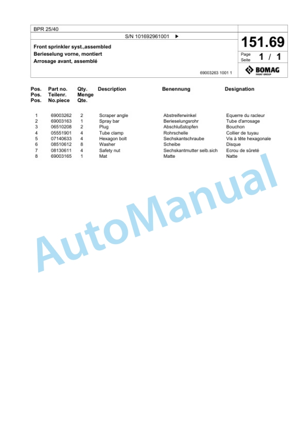 Bomag BPR 25-40 Vibratory Plate Compactor Spare Parts Catalogue 00825517 5 Bomag BPR 25-40 Vibratory Plate Compactor Spare Parts Catalogue 00825517-5