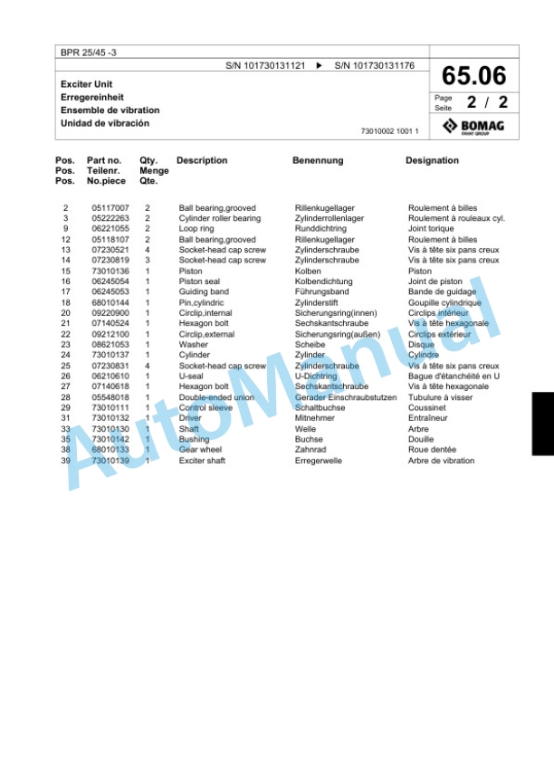 Bomag BPR 25-45-3 Vibratory Plate Compactor Spare Parts Catalogue 00817646 4 Bomag BPR 25-45-3 Vibratory Plate Compactor Spare Parts Catalogue 00817646-4