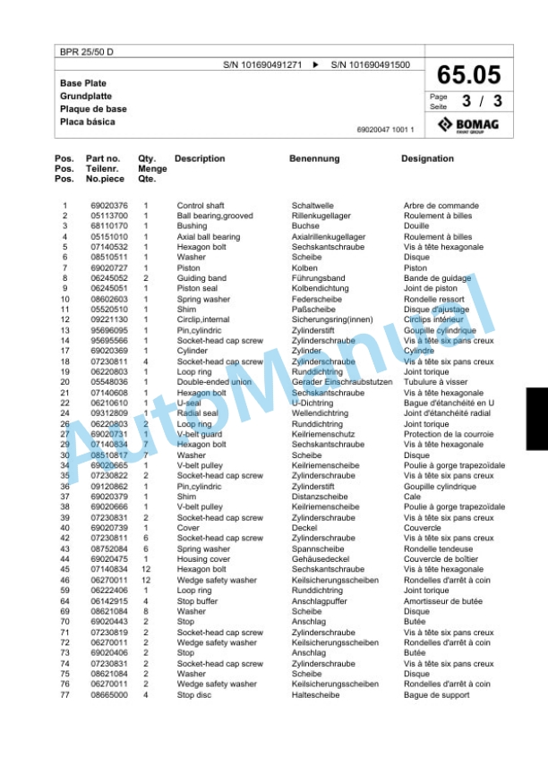 Bomag BPR 25-50 D Vibratory Plate Compactor Spare Parts Catalogue 00818755 4 Bomag BPR 25-50 D Vibratory Plate Compactor Spare Parts Catalogue 00818755-4