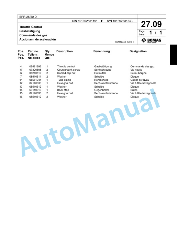 Bomag BPR 25-50 D Vibratory Plate Compactor Spare Parts Catalogue 00824309 2 Bomag BPR 25-50 D Vibratory Plate Compactor Spare Parts Catalogue 00824309-2
