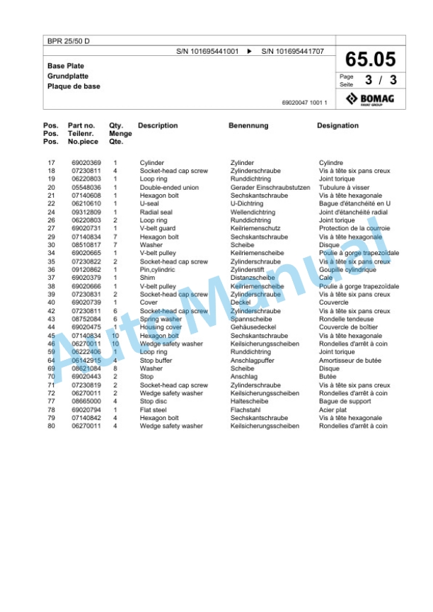 Bomag BPR 25-50 D Vibratory Plate Compactor Spare Parts Catalogue 00826511 3 Bomag BPR 25-50 D Vibratory Plate Compactor Spare Parts Catalogue 00826511-3