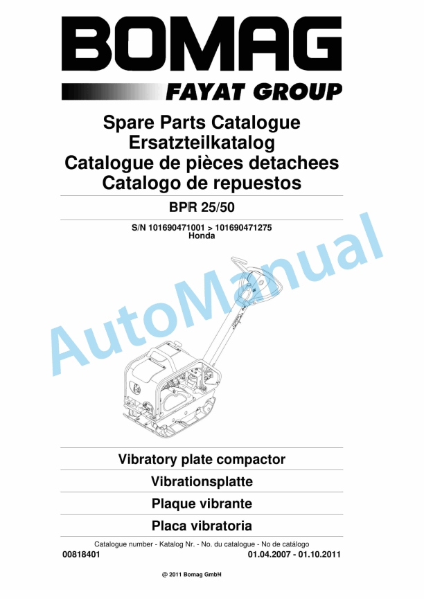 Bomag BPR 25-50 Vibratory Plate Compactor Spare Parts Catalogue 00818401 1 Bomag BPR 25-50 Vibratory Plate Compactor Spare Parts Catalogue 00818401