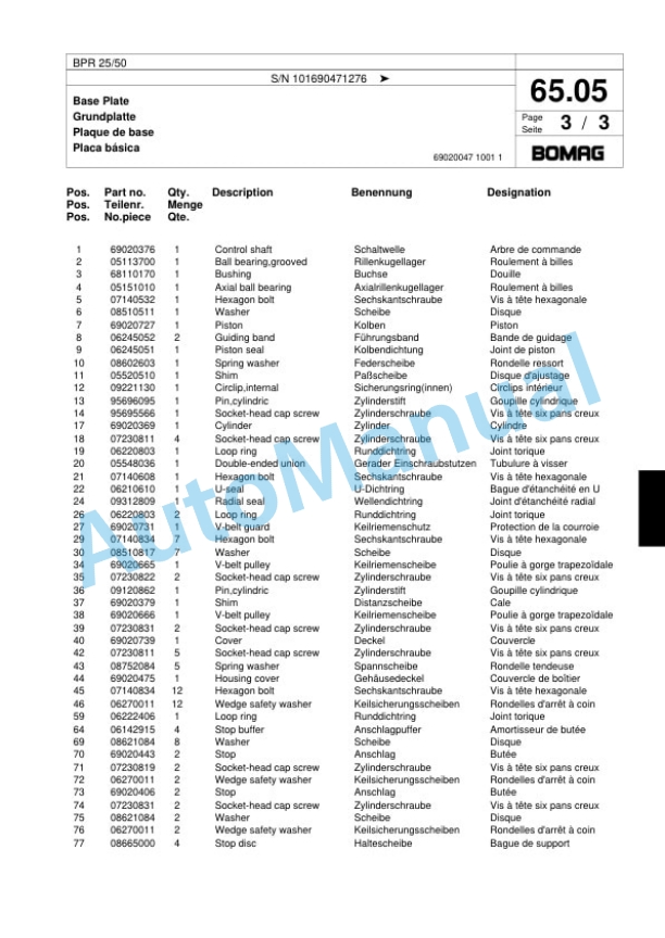 Bomag BPR 25-50 Vibratory Plate Compactor Spare Parts Catalogue 00818401 4 Bomag BPR 25-50 Vibratory Plate Compactor Spare Parts Catalogue 00818401-4
