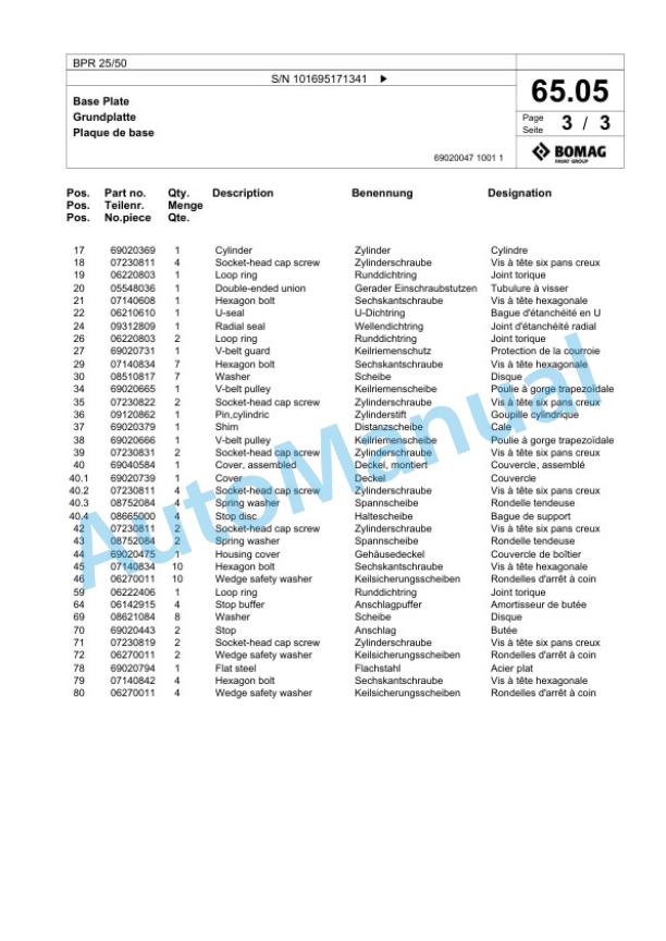 Bomag BPR 25-50 Vibratory Plate Compactor Spare Parts Catalogue 00825791 3 Bomag BPR 25-50 Vibratory Plate Compactor Spare Parts Catalogue 00825791-3