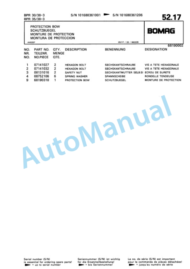 Bomag BPR 30-38-3, BPR 35-38-3 Vibratory Plate Compactor Spare Parts Catalogue 00811419 3 Bomag BPR 30-38-3, BPR 35-38-3 Vibratory Plate Compactor Spare Parts Catalogue 00811419-3