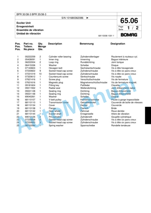Bomag BPR 30-38-3, BPR 35-38-3 Vibratory Plate Compactor Spare Parts Catalogue 00817434 3 Bomag BPR 30-38-3, BPR 35-38-3 Vibratory Plate Compactor Spare Parts Catalogue 00817434-3