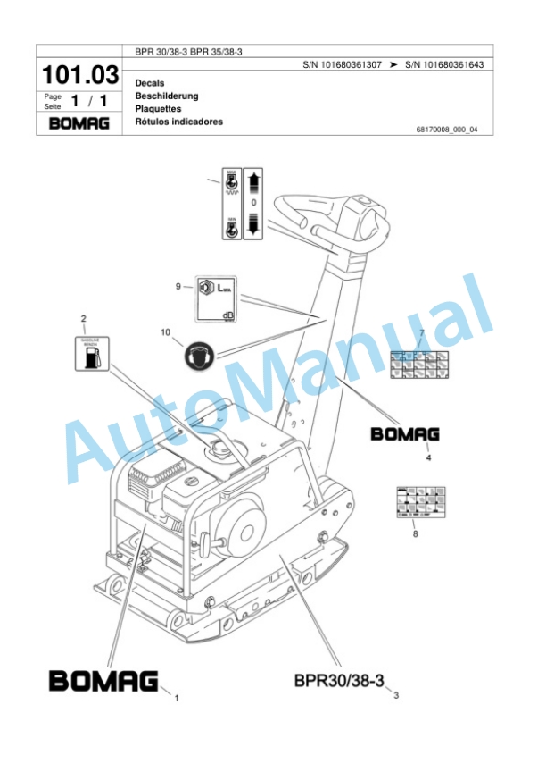 Bomag BPR 30-38-3, BPR 35-38-3 Vibratory Plate Compactor Spare Parts Catalogue 00817434 4 Bomag BPR 30-38-3, BPR 35-38-3 Vibratory Plate Compactor Spare Parts Catalogue 00817434-4