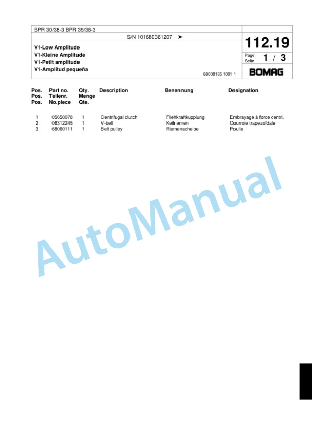Bomag BPR 30-38-3, BPR 35-38-3 Vibratory Plate Compactor Spare Parts Catalogue 00817434 5 Bomag BPR 30-38-3, BPR 35-38-3 Vibratory Plate Compactor Spare Parts Catalogue 00817434-5