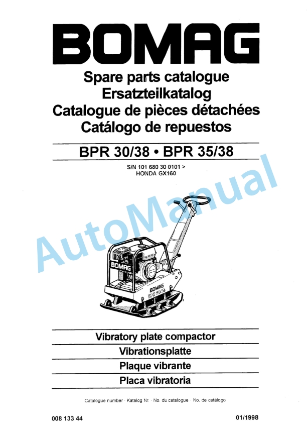 Bomag BPR 30-38, BPR 35-38 Vibratory Plate Compactor Spare Parts Catalogue 00813344 1 Bomag BPR 30-38, BPR 35-38 Vibratory Plate Compactor Spare Parts Catalogue 00813344