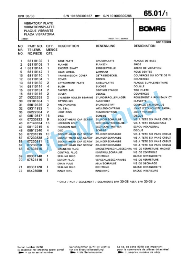 Bomag BPR 30-38, BPR 35-38 Vibratory Plate Compactor Spare Parts Catalogue 00813344 4 Bomag BPR 30-38, BPR 35-38 Vibratory Plate Compactor Spare Parts Catalogue 00813344-4