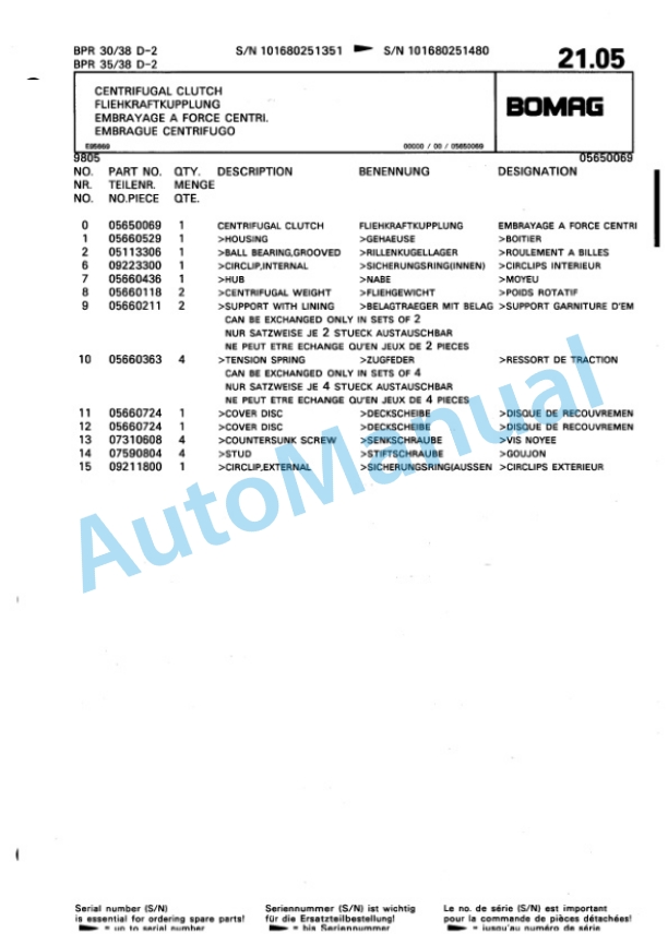 Bomag BPR 30-38 D-2, BPR 35-38 D-2 Vibratory Plate Compactor Spare Parts Catalogue 00816404 3 Bomag BPR 30-38 D-2, BPR 35-38 D-2 Vibratory Plate Compactor Spare Parts Catalogue 00816404-3