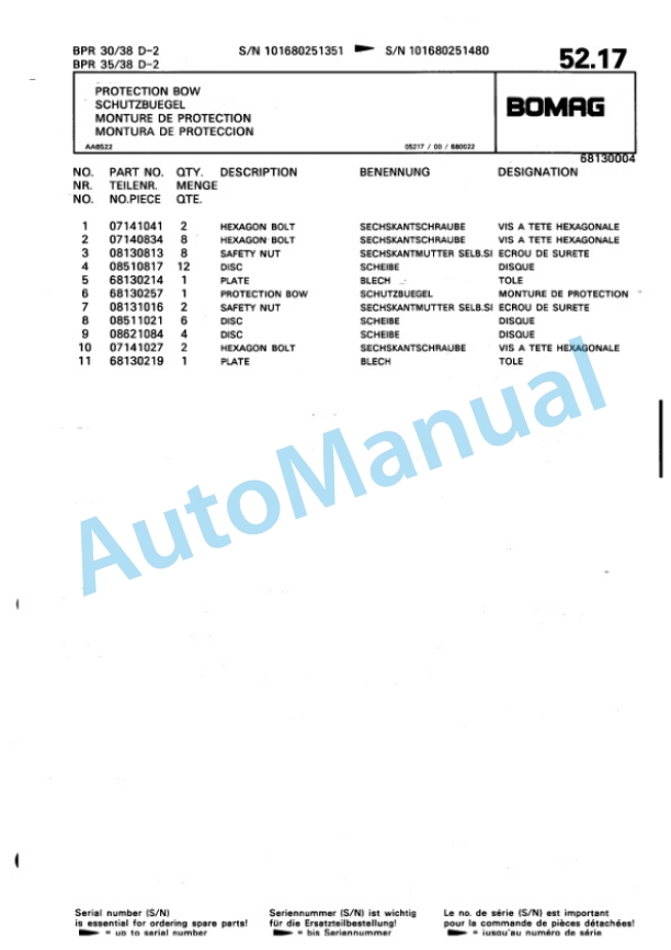 Bomag BPR 30-38 D-2, BPR 35-38 D-2 Vibratory Plate Compactor Spare Parts Catalogue 00816404 4 Bomag BPR 30-38 D-2, BPR 35-38 D-2 Vibratory Plate Compactor Spare Parts Catalogue 00816404-4