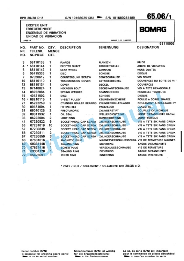 Bomag BPR 30-38 D-2, BPR 35-38 D-2 Vibratory Plate Compactor Spare Parts Catalogue 00816404 5 Bomag BPR 30-38 D-2, BPR 35-38 D-2 Vibratory Plate Compactor Spare Parts Catalogue 00816404-5