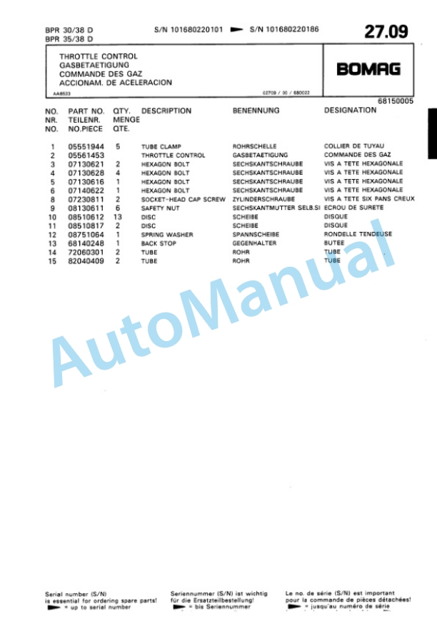 Bomag BPR 30-38 D, BPR 35-38 D Vibratory Plate Compactor Spare Parts Catalogue 00810210 2 Bomag BPR 30-38 D, BPR 35-38 D Vibratory Plate Compactor Spare Parts Catalogue 00810210-2