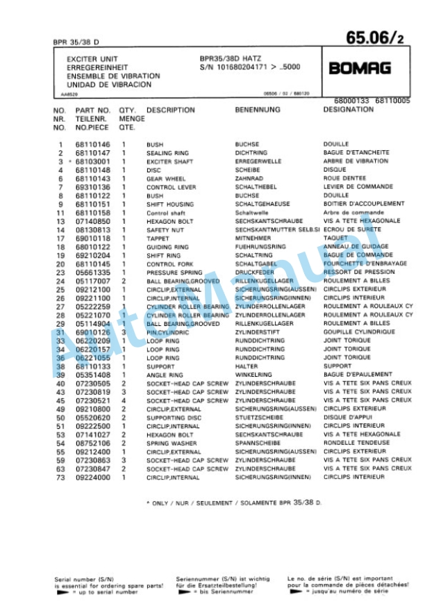 Bomag BPR 30-38 D, BPR 35-38 D Vibratory Plate Compactor Spare Parts Catalogue 00813343 5 Bomag BPR 30-38 D, BPR 35-38 D Vibratory Plate Compactor Spare Parts Catalogue 00813343-5