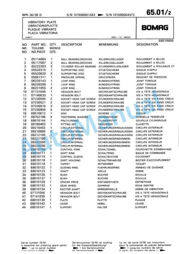Bomag BPR 30-38 D Vibratory Plate Compactor Spare Parts Catalogue 00813345 5 Bomag BPR 30-38 D Vibratory Plate Compactor Spare Parts Catalogue 00813345-5